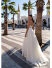Beaded Ivory Tulle Lace V Back Boho Wedding Dress